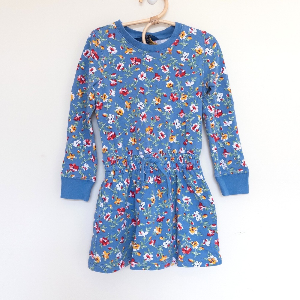 Polo‎ Ralph Lauren Floral Sweatshirt Dress Blue Long Sleeve Girls Size 5
